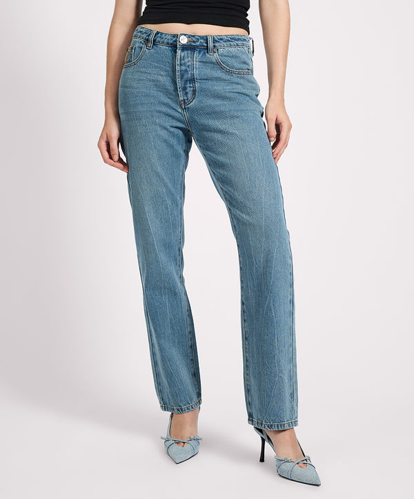 One Teaspoon Austins Mid Waist Relaxed Straight Leg Jeans - Blue Crush
