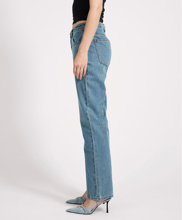 One Teaspoon Austins Mid Waist Relaxed Straight Leg Jeans - Blue Crush