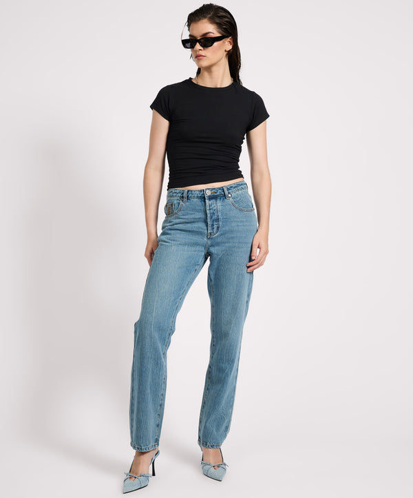 one teaspoon Austins Mid Waist Relaxed Straight Leg Jeans - Blue Crush