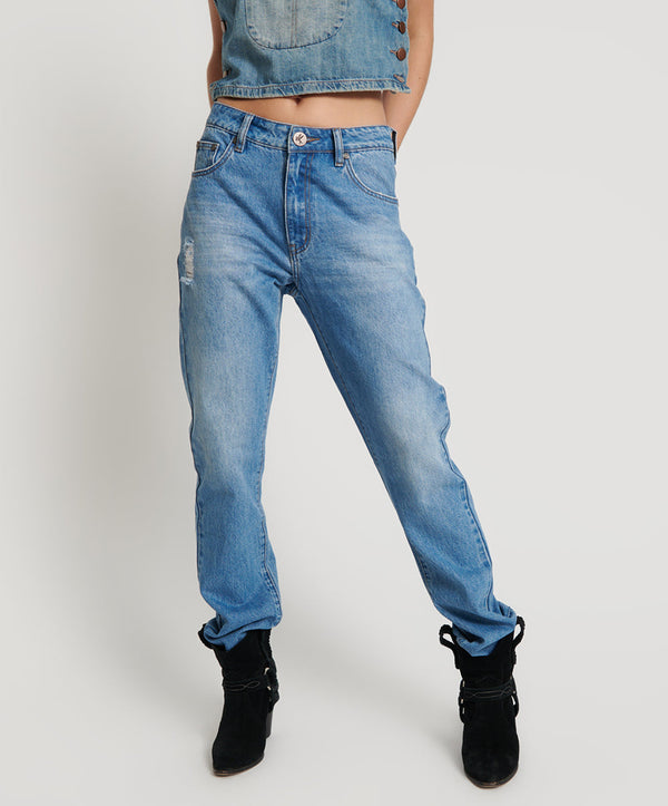One Teaspoon Awesome Baggies High Waist Straight Leg Denim Jeans - Ciao Blue