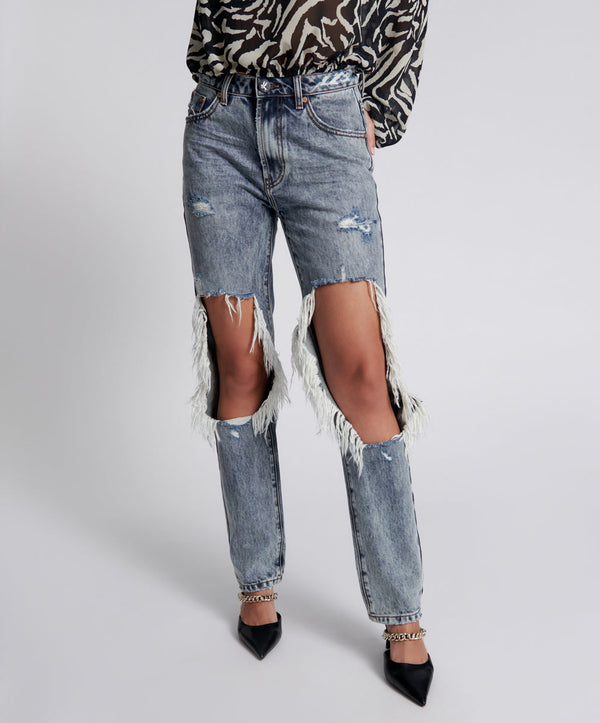One Teaspoon Awesome Baggies High Waist Straight Leg Denim Jeans - Blue Blossom