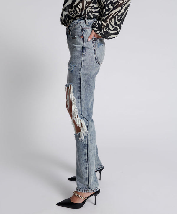 One Teaspoon Awesome Baggies High Waist Straight Leg Denim Jeans - Blue Blossom