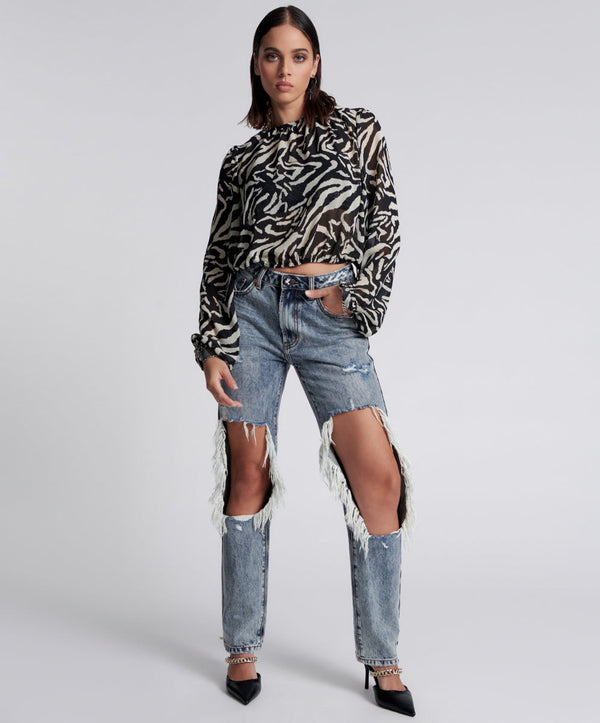 one teaspoon Awesome Baggies High Waist Straight Leg Denim Jeans - Blue Blossom