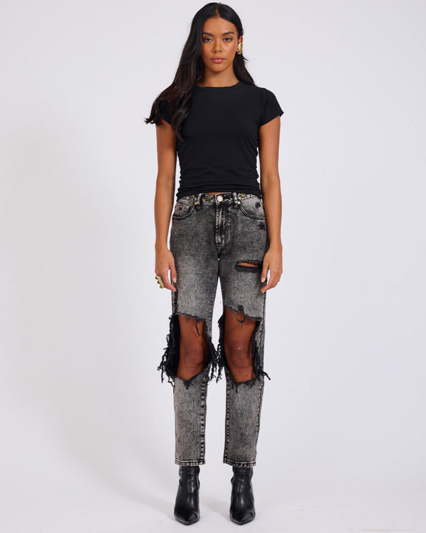 One Teaspoon Awesome Baggies High Waist Straight Leg Denim Jeans - Rodeo Grey