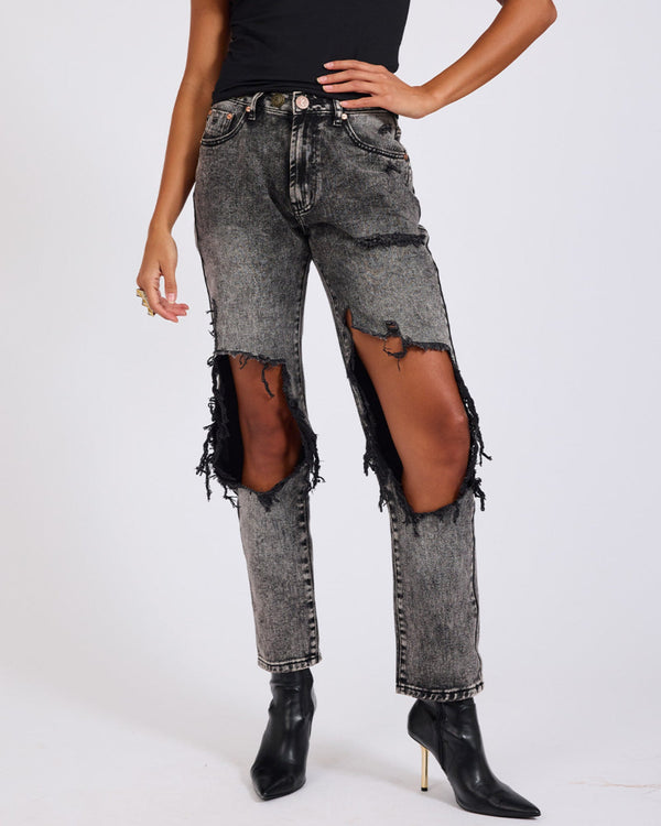 One Teaspoon Awesome Baggies High Waist Straight Leg Denim Jeans - Rodeo Grey