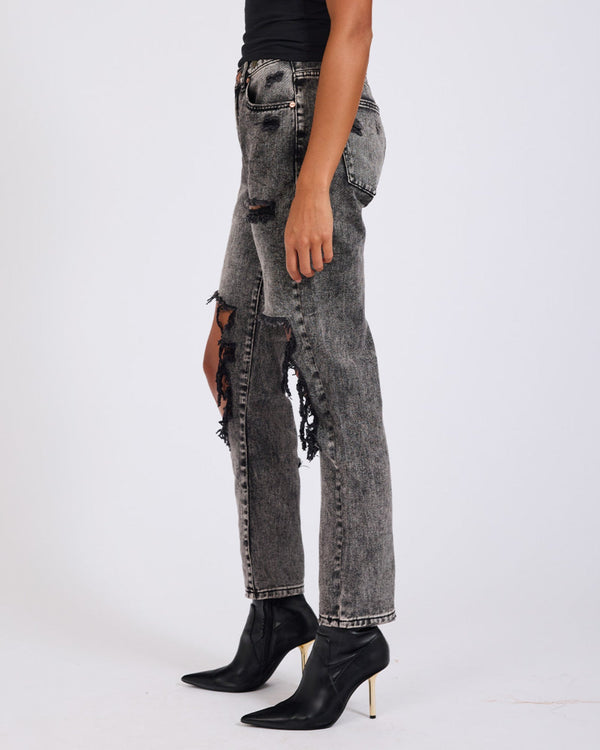 One Teaspoon Awesome Baggies High Waist Straight Leg Denim Jeans - Rodeo Grey