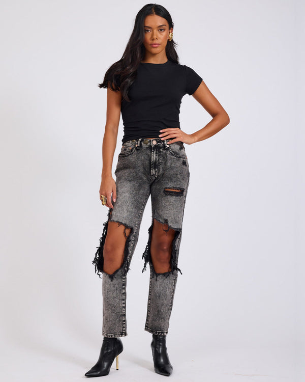 one teaspoon Awesome Baggies High Waist Straight Leg Denim Jeans - Rodeo Grey