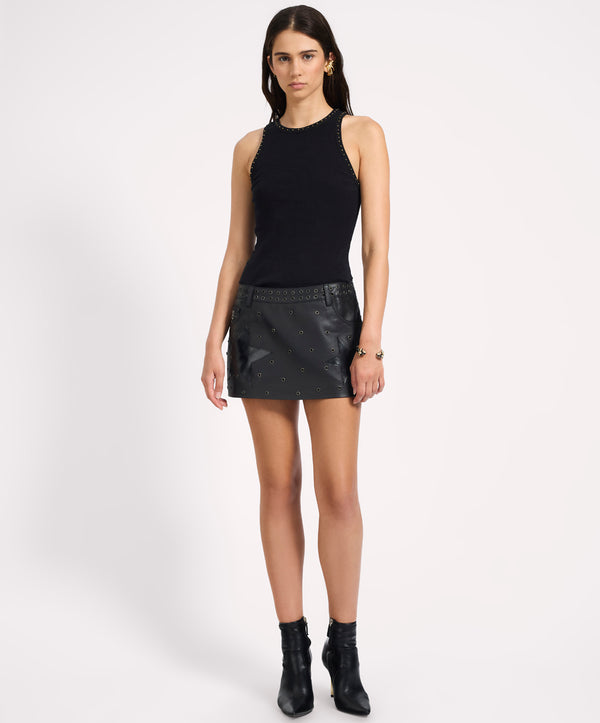 One Teaspoon Axel Low Waist Micro Mini Leather Skirt - Black