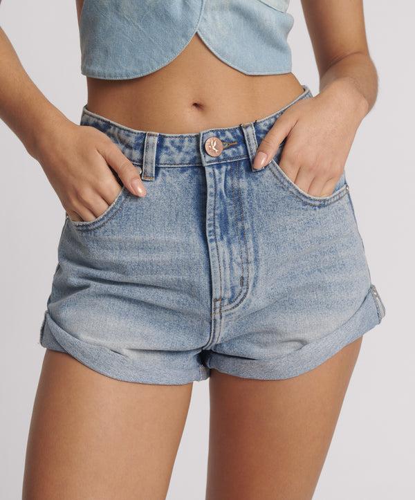 One Teaspoon Bandits High Waist Denim Shorts - Hendrixe Blue