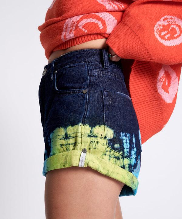 One Teaspoon Bandits High Waist Denim Shorts - Paint Dipped Blue