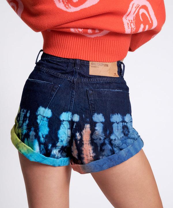 One Teaspoon Bandits High Waist Denim Shorts - Paint Dipped Blue