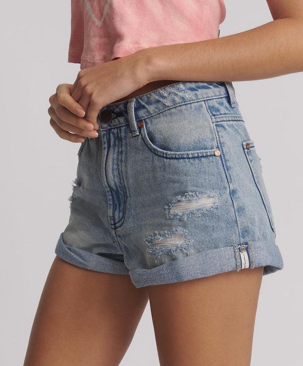 One Teaspoon Bandits High Waist Messed Up Denim Shorts - Salty Dog Blue