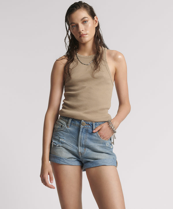 One Teaspoon Bandits High Waist Studded Denim Shorts - Blue Malt