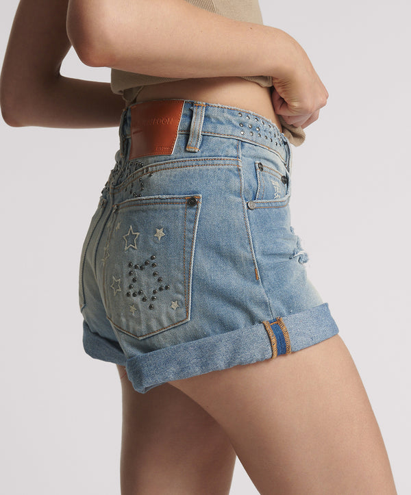 One Teaspoon Bandits High Waist Studded Denim Shorts - Blue Malt