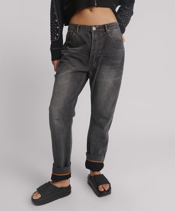 One Teaspoon Bandits Low Waist Boyfriend Denim Jeans - Worn Black