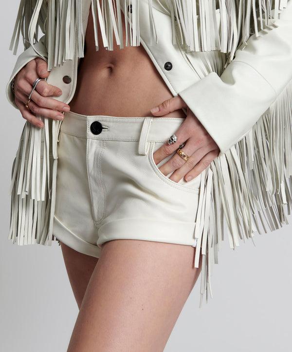 One Teaspoon Bandits Low Waist Chaos Walking Leather Shorts - White