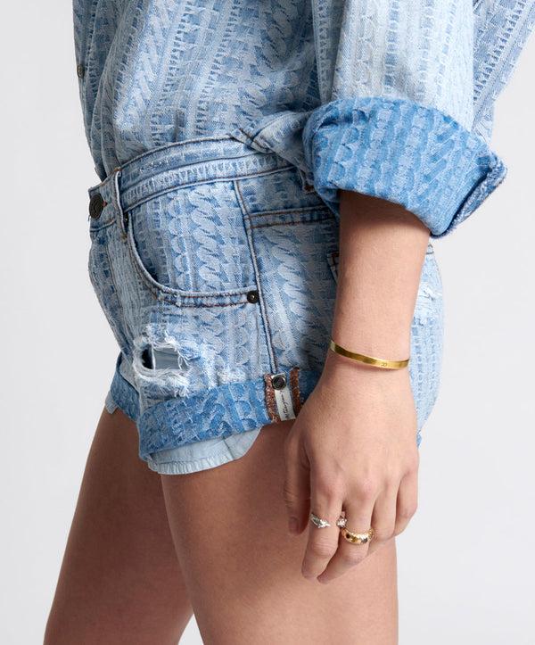 One Teaspoon Bandits Low Waist Denim Shorts - Archived Logo Light Blue