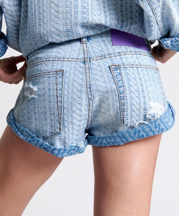 One Teaspoon Bandits Low Waist Denim Shorts - Archived Logo Light Blue