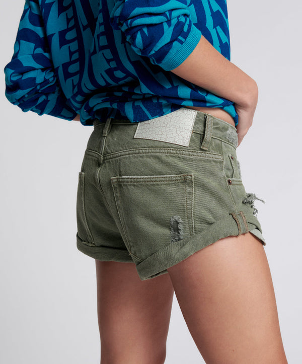 One Teaspoon Bandits Low Waist Denim Shorts - Archived Military Khaki