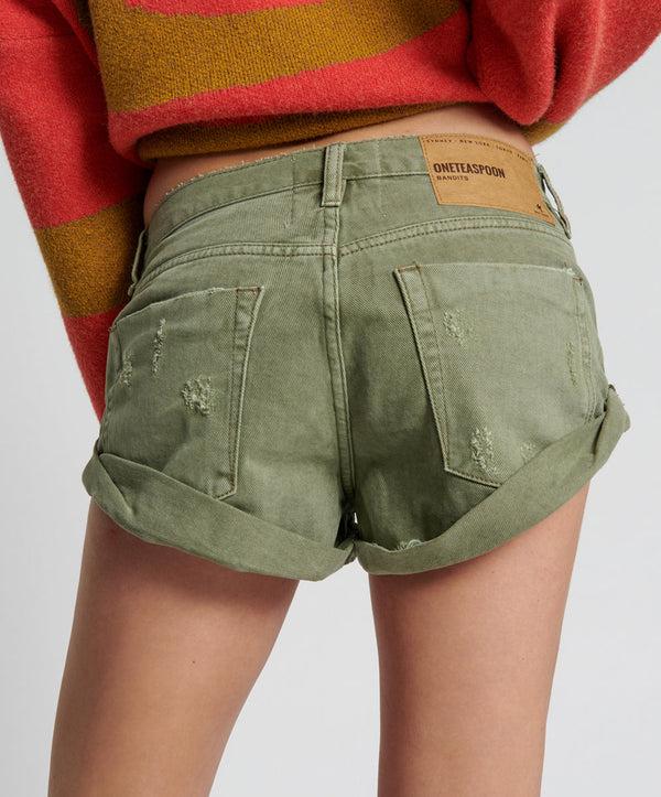 One Teaspoon Bandits Low Waist Denim Shorts - Archived Super Khaki