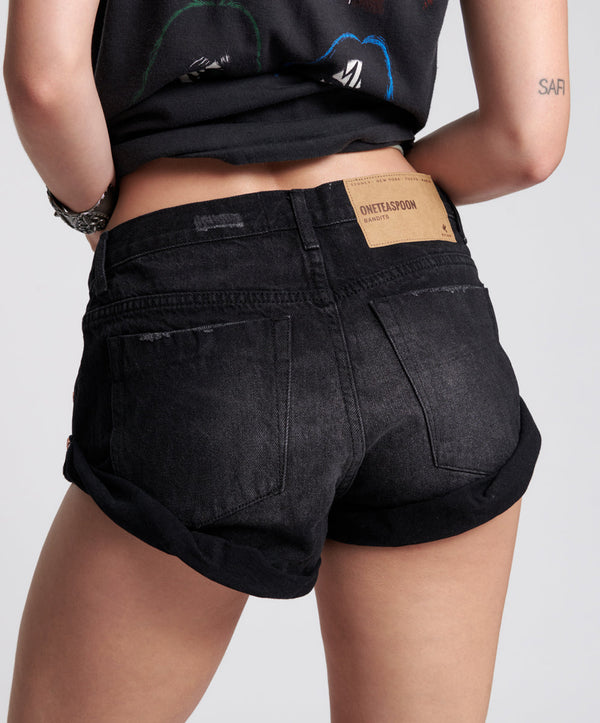 One Teaspoon Bandits Low Waist Denim Shorts - Archived Worn Black