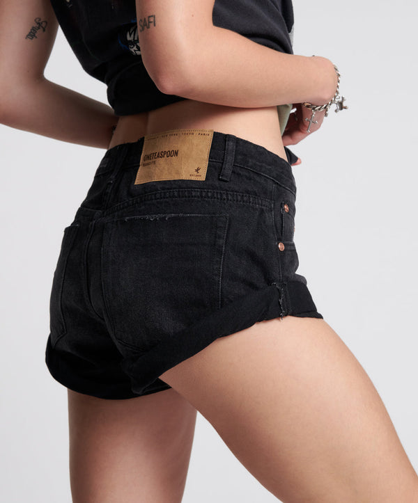 One Teaspoon Bandits Low Waist Denim Shorts - Archived Worn Black