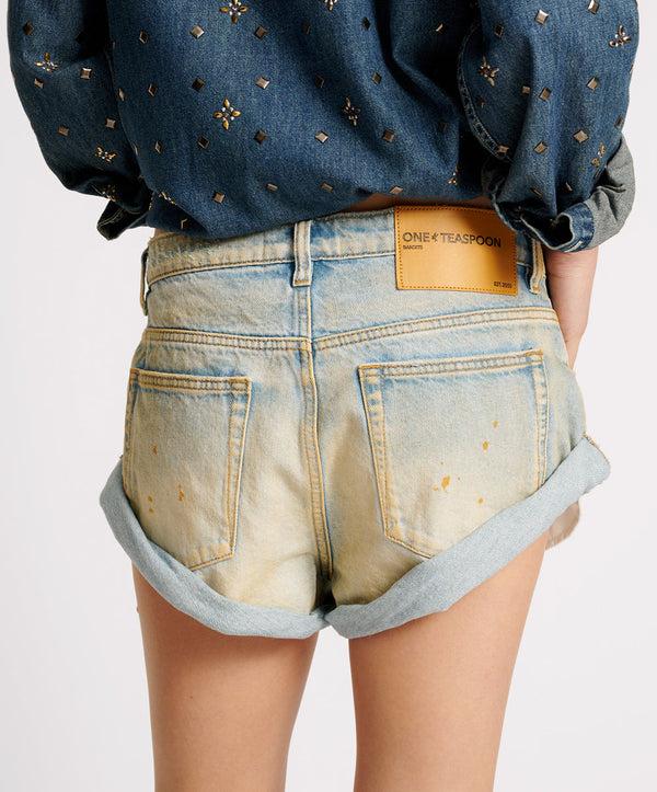 One Teaspoon Bandits Low Waist Denim Shorts - Dirty Kansas Blue
