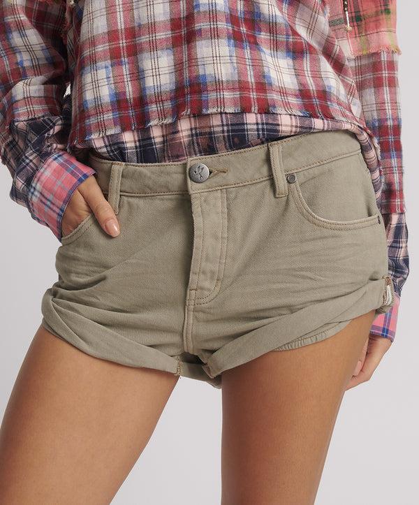 One Teaspoon Bandits Low Waist Denim Shorts - Faded Khaki