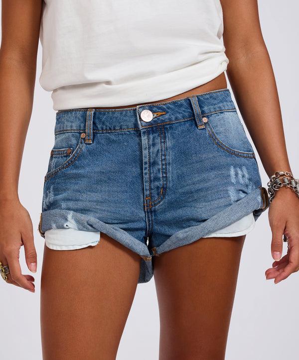 One Teaspoon Bandits Low Waist Denim Shorts - Pacifica Blue