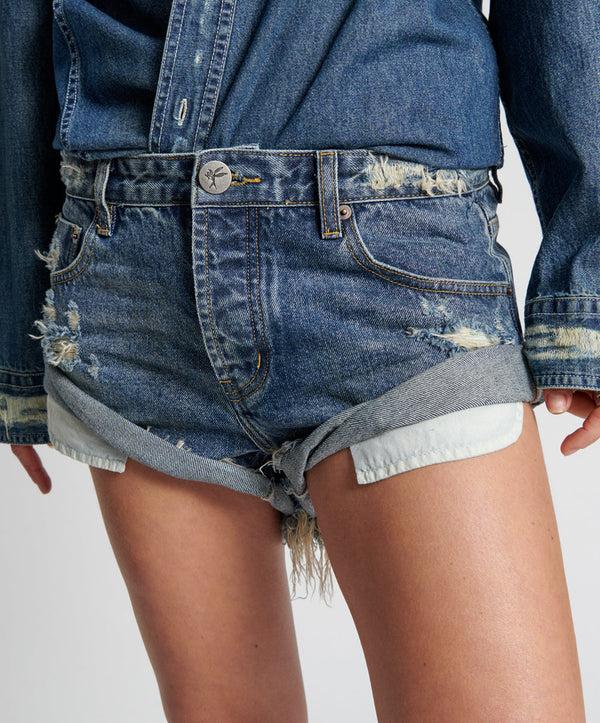 One Teaspoon Bandits Low Waist Denim Shorts - Used Blue