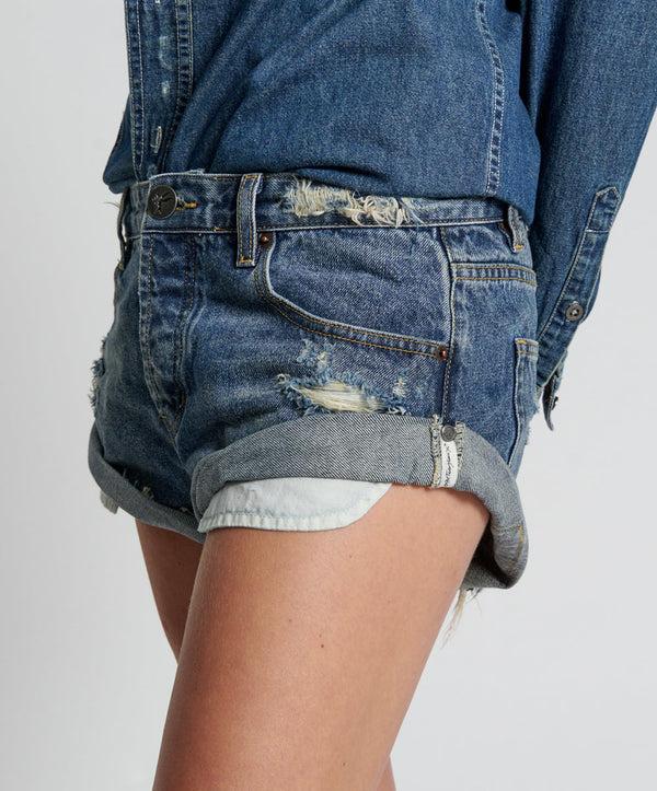 One Teaspoon Bandits Low Waist Denim Shorts - Used Blue