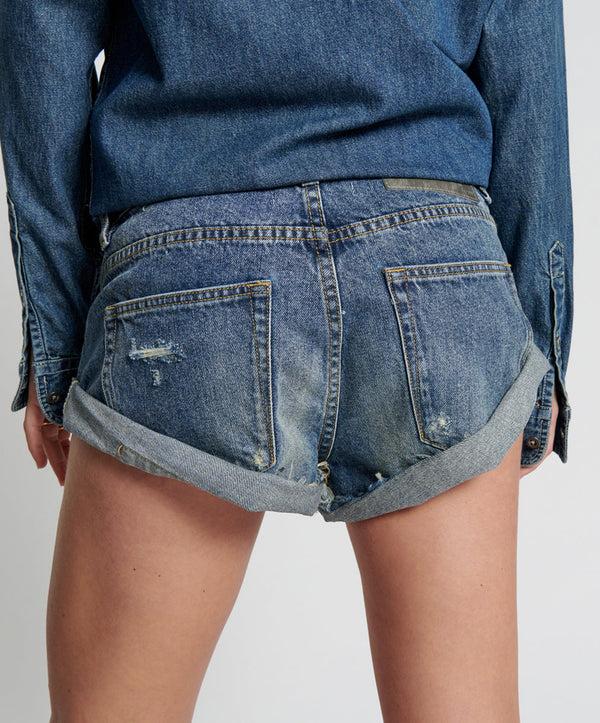 One Teaspoon Bandits Low Waist Denim Shorts - Used Blue