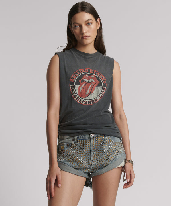 One Teaspoon Bandits Low Waist Embellished Denim Shorts - Dusty Road Blue