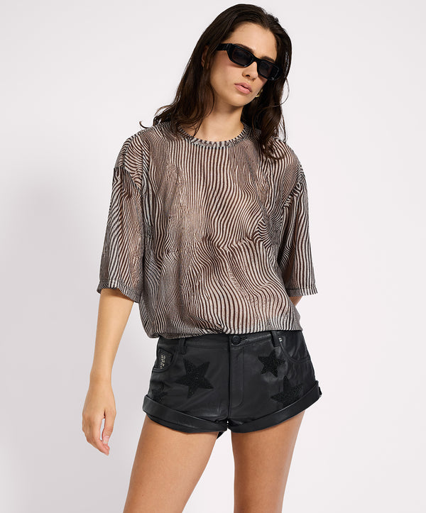 One Teaspoon Bandits Low Waist Embellished Leather Shorts - Black Star