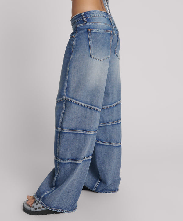 One Teaspoon Barrel Mid Waist Wide Leg Denim Jeans - Blue Summer