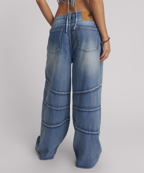 One Teaspoon Barrel Mid Waist Wide Leg Denim Jeans - Blue Summer