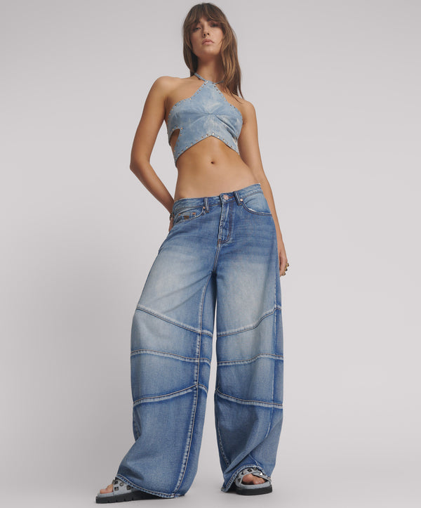 one teaspoon Barrel Mid Waist Wide Leg Denim Jeans - Blue Summer