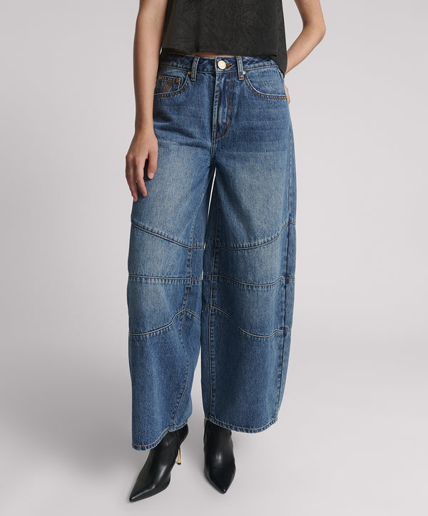 One Teaspoon Barrel Mid Waist Wide Leg Denim Jeans - Dirty Blue Love