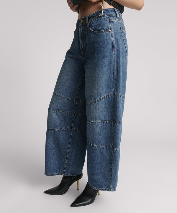 One Teaspoon Barrel Mid Waist Wide Leg Denim Jeans - Dirty Blue Love