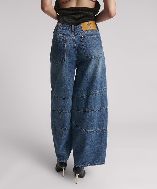 One Teaspoon Barrel Mid Waist Wide Leg Denim Jeans - Dirty Blue Love
