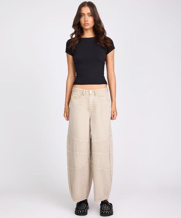 One Teaspoon Barrel Mid Waist Wide Leg Denim Jeans - Stone