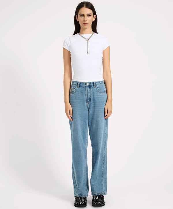 One Teaspoon Baxters Mid Waist Wide Leg Denim Jeans - Blue Crush