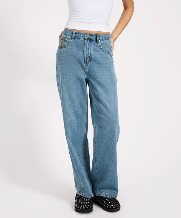 One Teaspoon Baxters Mid Waist Wide Leg Denim Jeans - Blue Crush