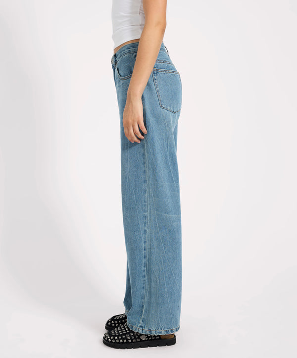One Teaspoon Baxters Mid Waist Wide Leg Denim Jeans - Blue Crush