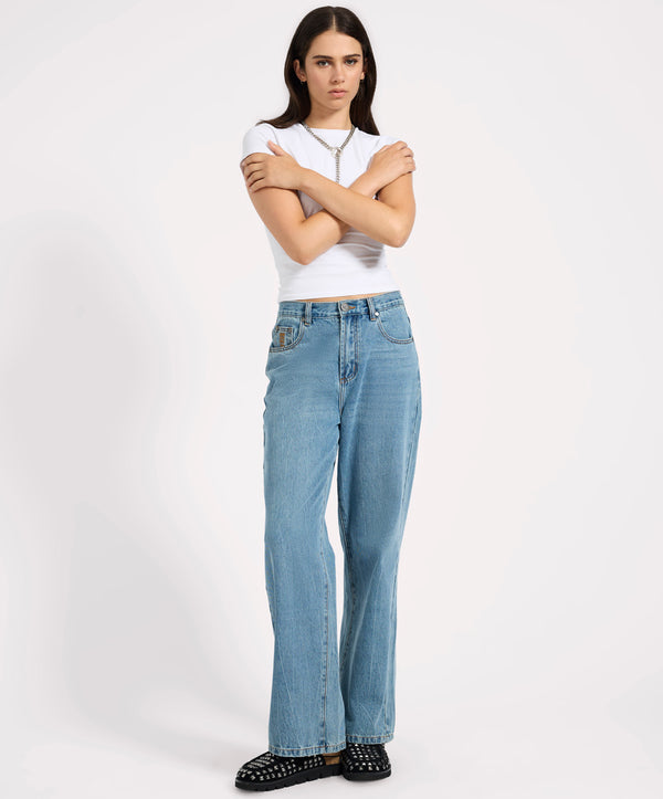 one teaspoon Baxters Mid Waist Wide Leg Denim Jeans - Blue Crush