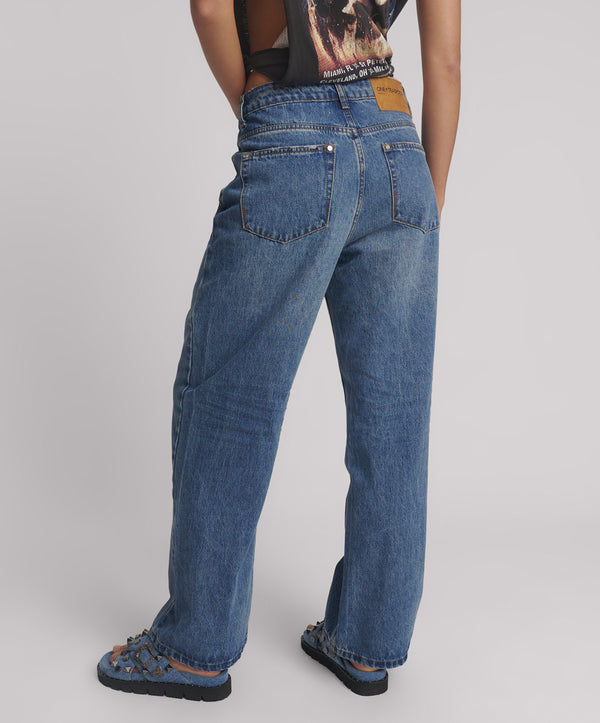 One Teaspoon Baxters Mid Waist Wide Leg Denim Jeans - Blue Love