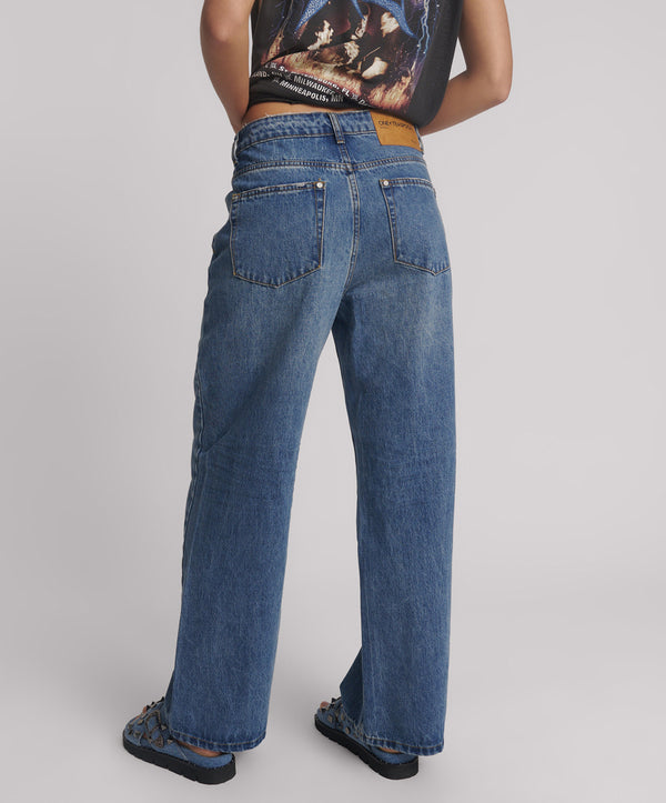 One Teaspoon Baxters Mid Waist Wide Leg Denim Jeans - Blue Love