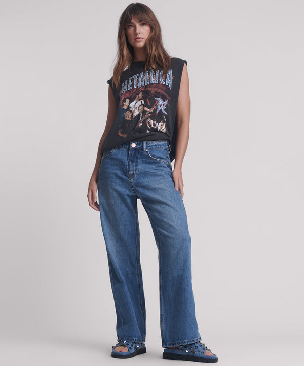 one teaspoon Baxters Mid Waist Wide Leg Denim Jeans - Blue Love