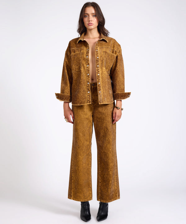 One Teaspoon Baxters Mid Waist Wide Leg Denim Jeans - Burnt Tobacco