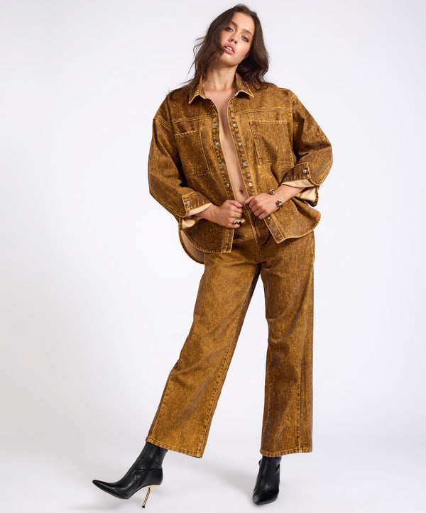 One Teaspoon Baxters Mid Waist Wide Leg Denim Jeans - Burnt Tobacco